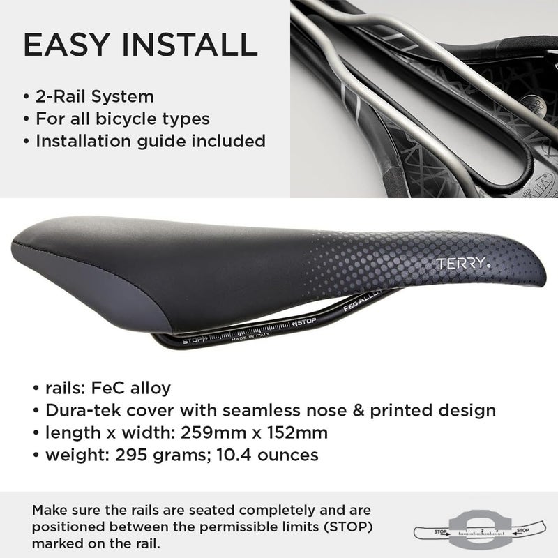 Terry Falcon X Bike Saddle - Bicycle Seat for Women - Flexible & Comfortable - Black Dura-Tek Cover, Low Profile - Image 4